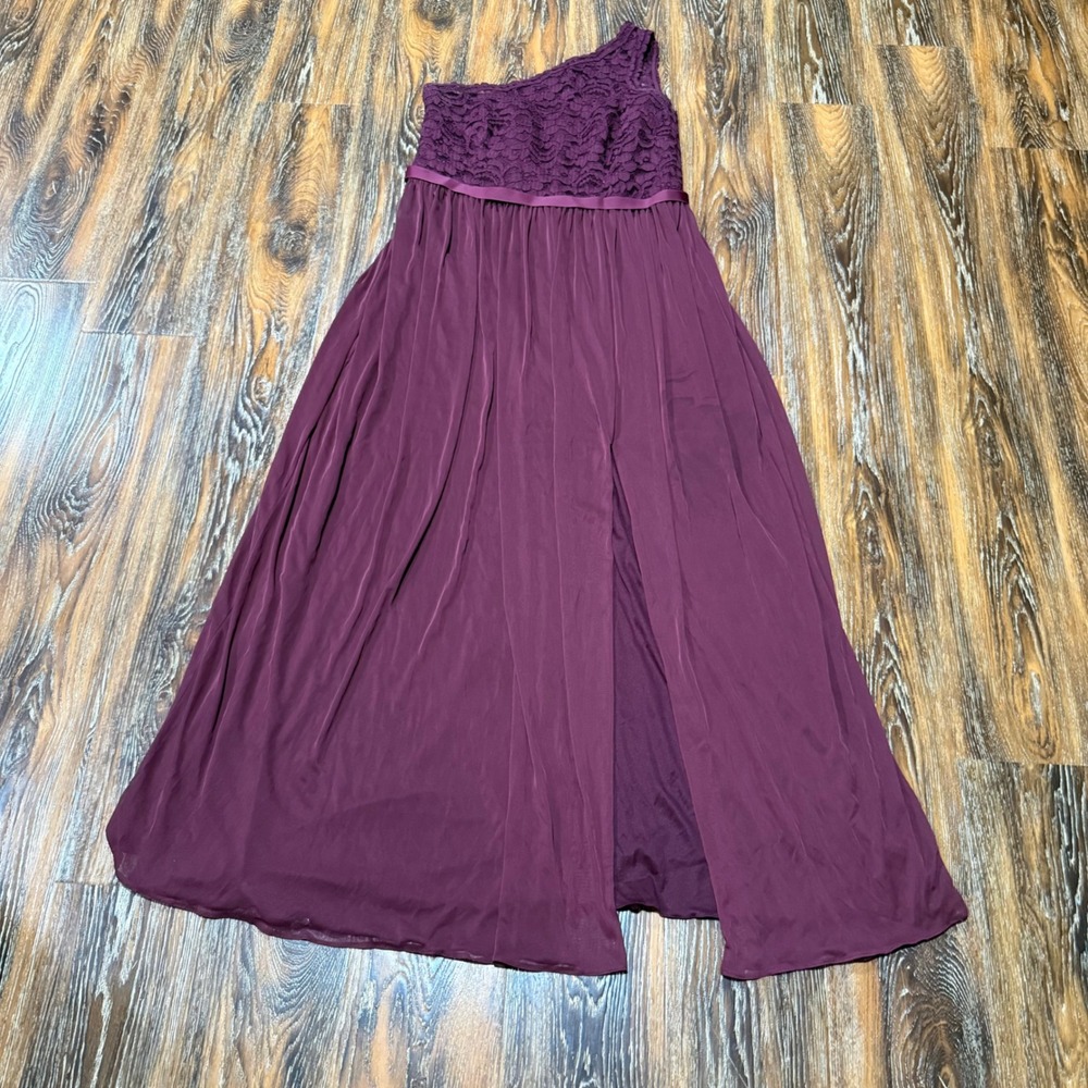 David's Bridal Wine One-Shoulder Maxi Dress